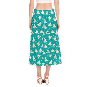 Chihuahua Puppy Pattern Print Side Slit Midi Skirt