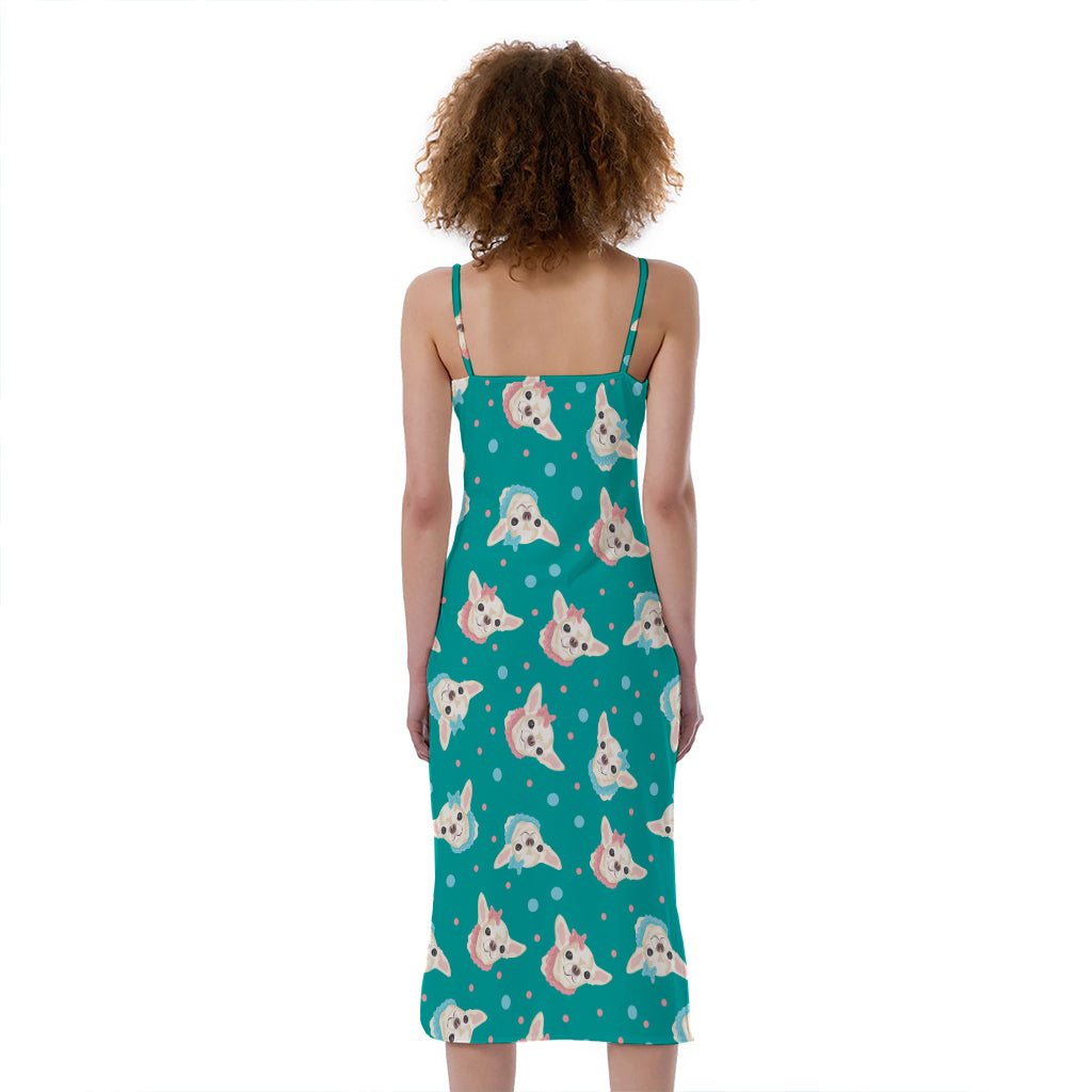 Chihuahua Puppy Pattern Print Slim Fit Midi Cami Dress