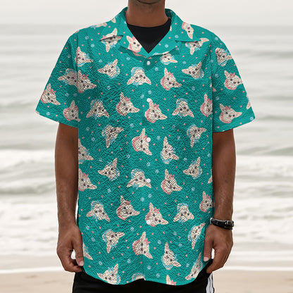 Chihuahua Puppy Pattern Print Textured Short Sleeve Shirt