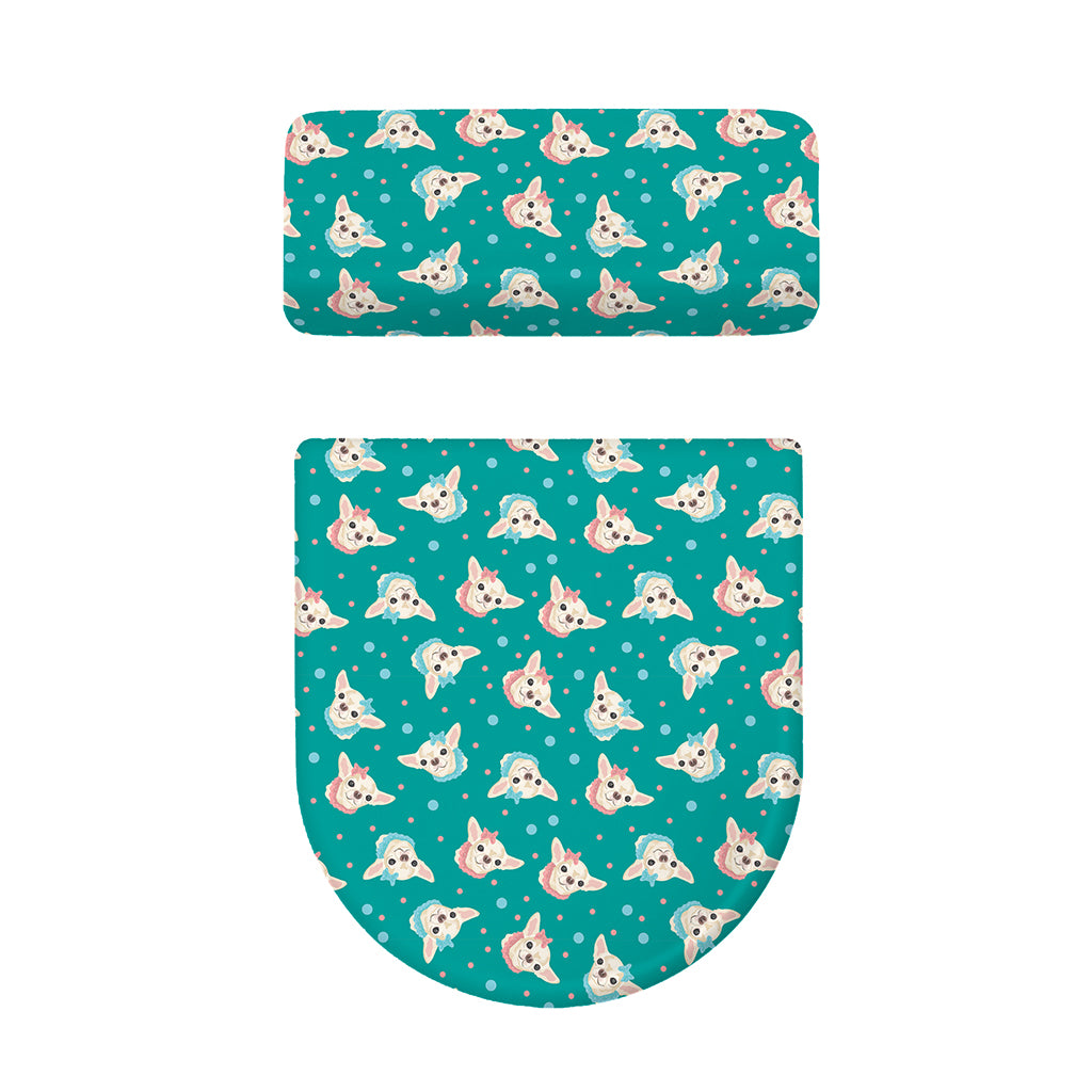 Chihuahua Puppy Pattern Print Toilet Lid And Tank Cover Set