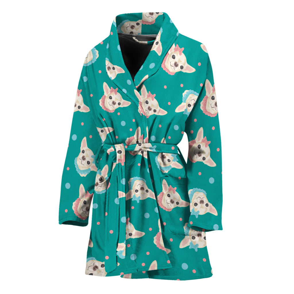 Chihuahua Puppy Pattern Print Women's Bathrobe