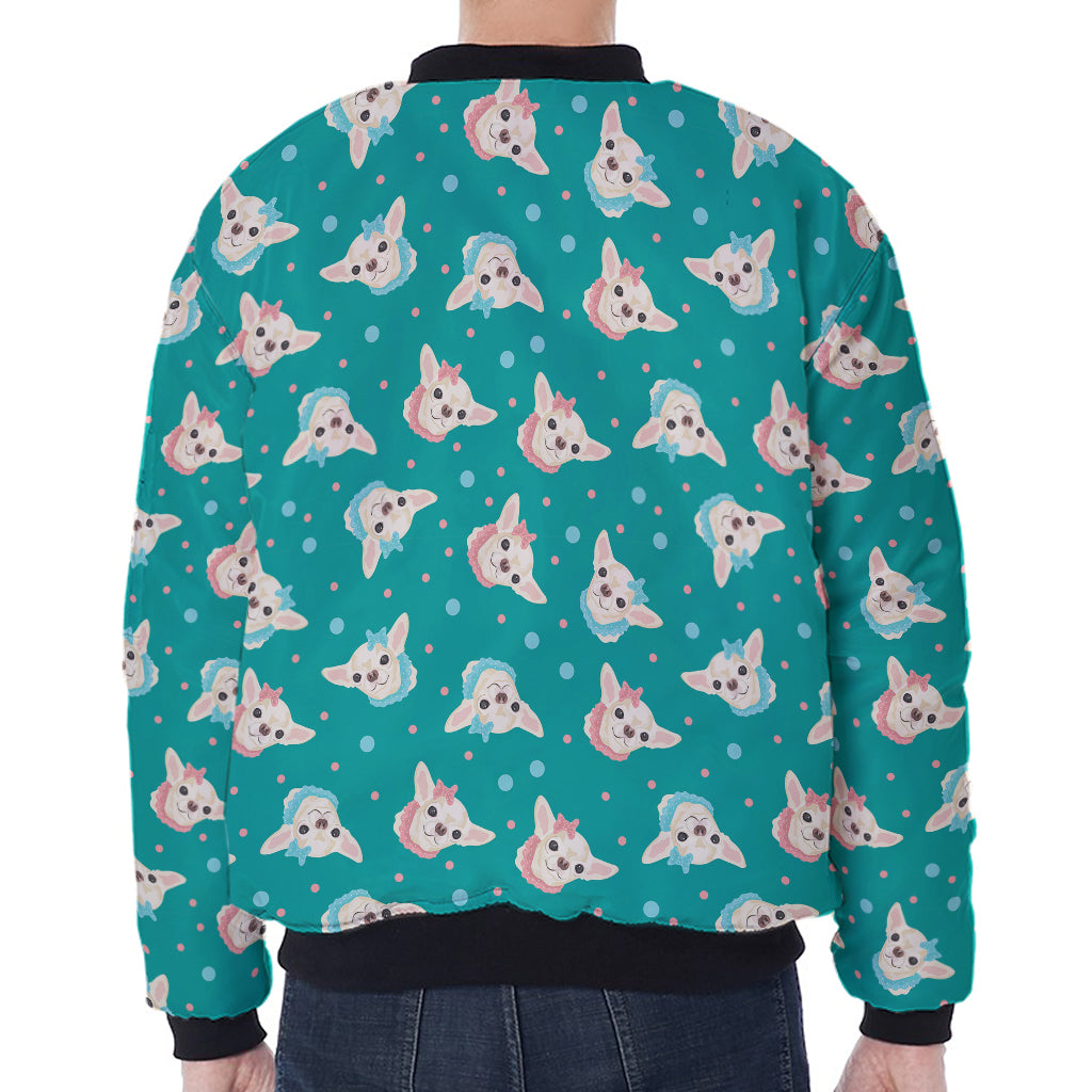 Chihuahua Puppy Pattern Print Zip Sleeve Bomber Jacket