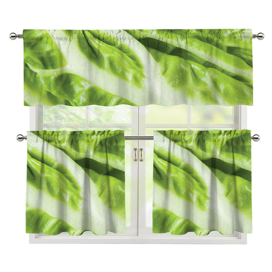 Chinese Cabbage Leaf Print 3 Piece Kitchen Curtains
