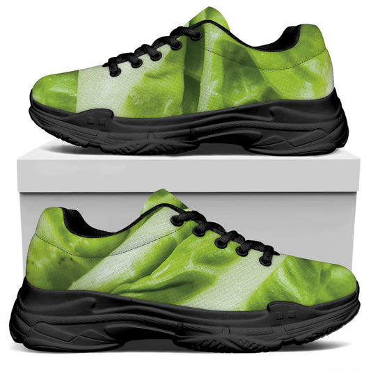 Chinese Cabbage Leaf Print Black Chunky Shoes
