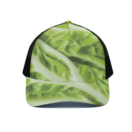 Chinese Cabbage Leaf Print Black Mesh Trucker Cap
