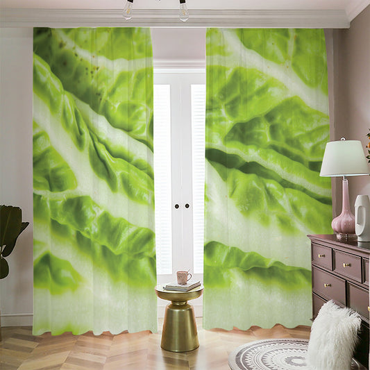 Chinese Cabbage Leaf Print Blackout Pencil Pleat Curtains