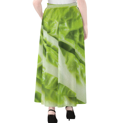 Chinese Cabbage Leaf Print Chiffon Maxi Skirt