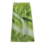 Chinese Cabbage Leaf Print Cotton Front Slit Maxi Skirt