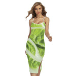 Chinese Cabbage Leaf Print Cross Back Cami Dress