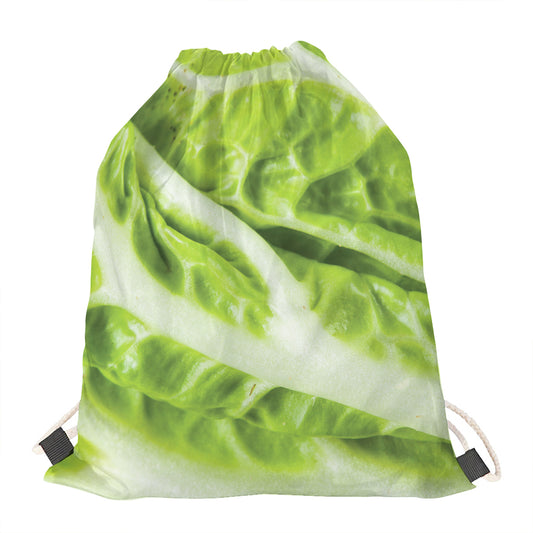 Chinese Cabbage Leaf Print Drawstring Bag