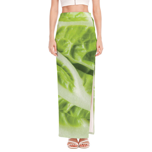 Chinese Cabbage Leaf Print High Slit Maxi Skirt