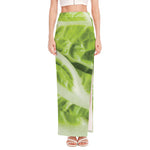 Chinese Cabbage Leaf Print High Slit Maxi Skirt