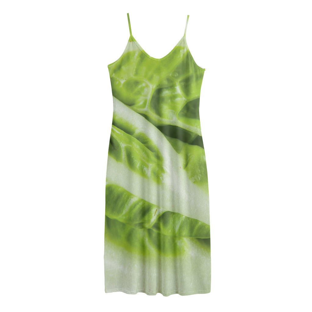 Chinese Cabbage Leaf Print Jersey Midi Cami Dress