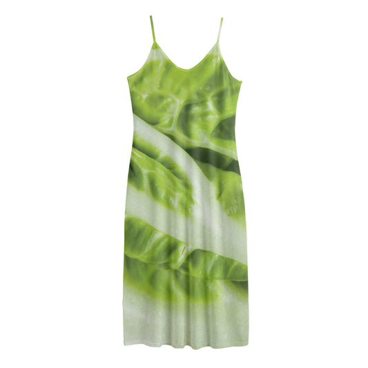 Chinese Cabbage Leaf Print Jersey Midi Cami Dress