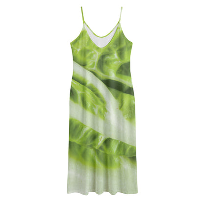 Chinese Cabbage Leaf Print Jersey Midi Cami Dress