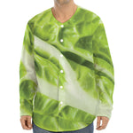 Chinese Cabbage Leaf Print Long Sleeve Baseball Jersey