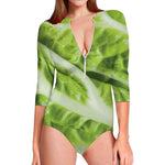 Chinese Cabbage Leaf Print Long Sleeve Swimsuit