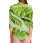 Chinese Cabbage Leaf Print Long Sleeve Swimsuit