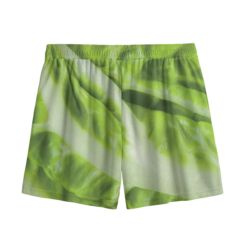 Chinese Cabbage Leaf Print Mesh Shorts