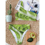 Chinese Cabbage Leaf Print One Shoulder Bikini Top