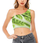 Chinese Cabbage Leaf Print One Shoulder Crop Top