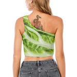 Chinese Cabbage Leaf Print One Shoulder Crop Top