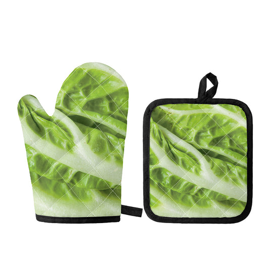 Chinese Cabbage Leaf Print Oven Mitt And Pot Holder Set
