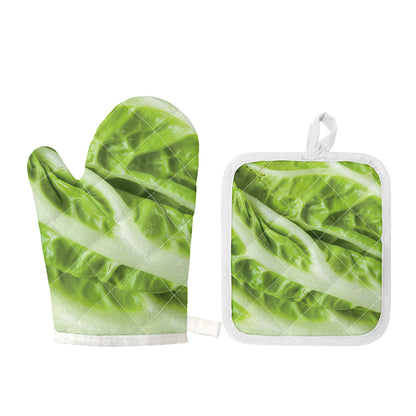 Chinese Cabbage Leaf Print Oven Mitt And Pot Holder Set