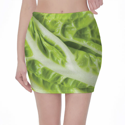 Chinese Cabbage Leaf Print Pencil Mini Skirt