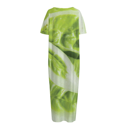 Chinese Cabbage Leaf Print Short Sleeve Long Nightdress