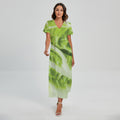 Chinese Cabbage Leaf Print Short Sleeve Maxi Dress