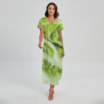 Chinese Cabbage Leaf Print Short Sleeve Maxi Dress