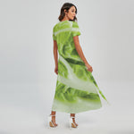 Chinese Cabbage Leaf Print Short Sleeve Maxi Dress
