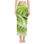 Chinese Cabbage Leaf Print Side Slit Maxi Skirt