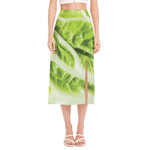 Chinese Cabbage Leaf Print Side Slit Midi Skirt