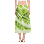 Chinese Cabbage Leaf Print Side Slit Midi Skirt