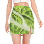 Chinese Cabbage Leaf Print Side Slit Mini Skirt