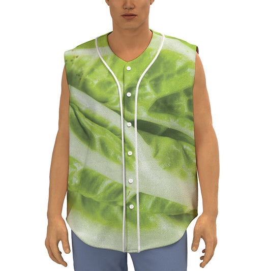 Chinese Cabbage Leaf Print Sleeveless Baseball Jersey