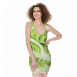 Chinese Cabbage Leaf Print Sleeveless Bodycon Dress