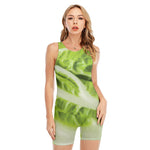 Chinese Cabbage Leaf Print Sleeveless One Piece Swimsuit