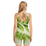 Chinese Cabbage Leaf Print Sleeveless One Piece Swimsuit
