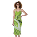 Chinese Cabbage Leaf Print Slim Fit Midi Cami Dress