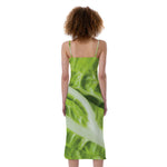 Chinese Cabbage Leaf Print Slim Fit Midi Cami Dress