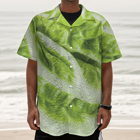 Chinese Cabbage Leaf Print Textured Short Sleeve Shirt