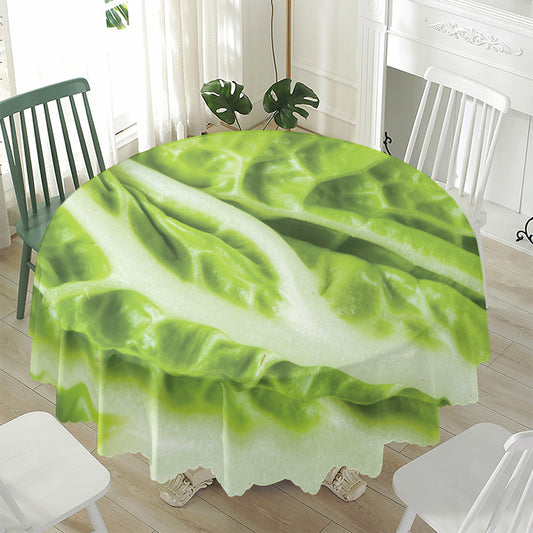 Chinese Cabbage Leaf Print Waterproof Round Tablecloth