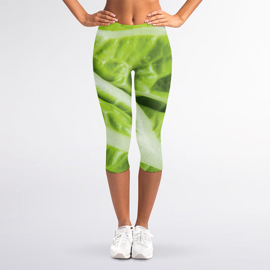 Chinese Cabbage Leaf Print Women's Capri Leggings