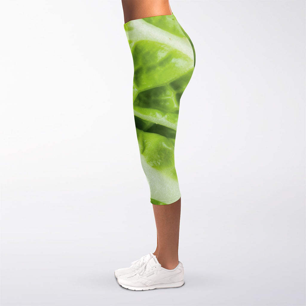 Chinese Cabbage Leaf Print Women's Capri Leggings