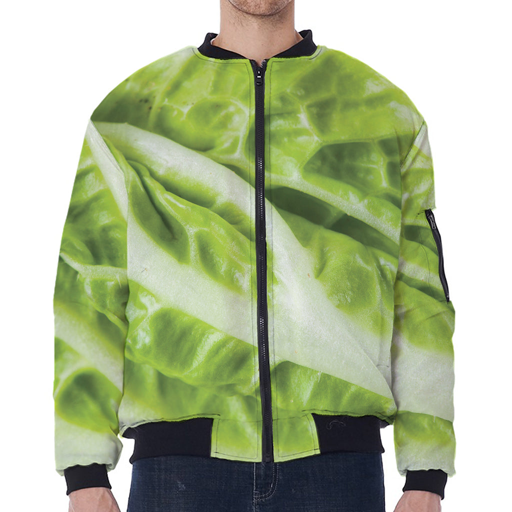 Chinese Cabbage Leaf Print Zip Sleeve Bomber Jacket