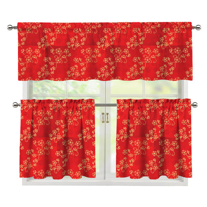 Chinese Cherry Blossom Pattern Print 3 Piece Kitchen Curtains