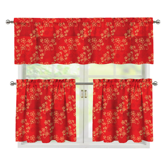 Chinese Cherry Blossom Pattern Print 3 Piece Kitchen Curtains